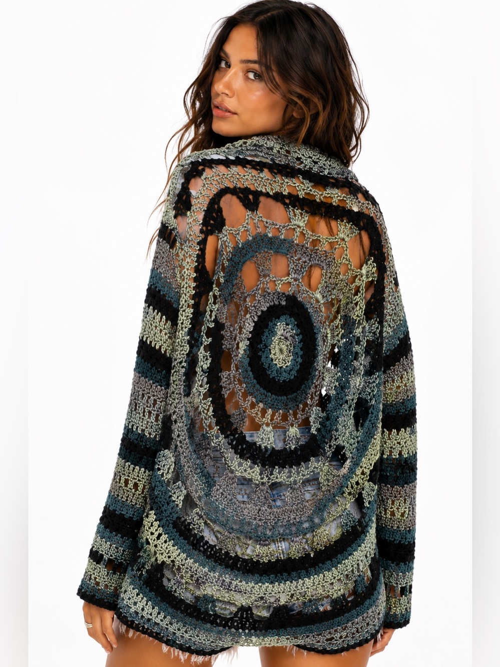 Handmade Crochet Duster Cardigan Sweater Hippie Boho Festival Gypsy Open Knit OS